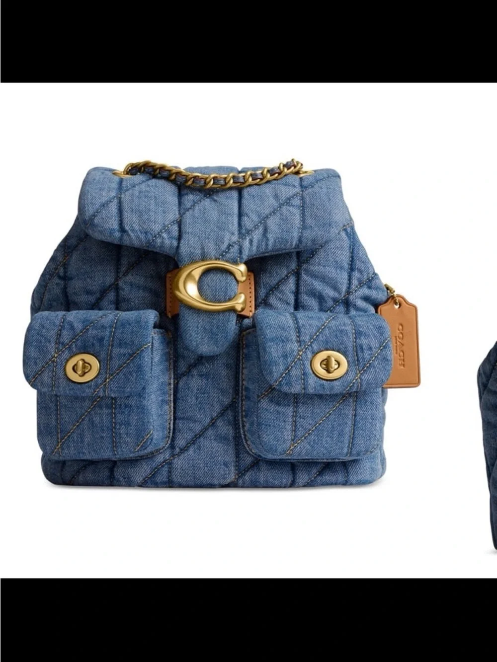 Coach Quilted Denim Backpack in Blue with Gold Hardware
